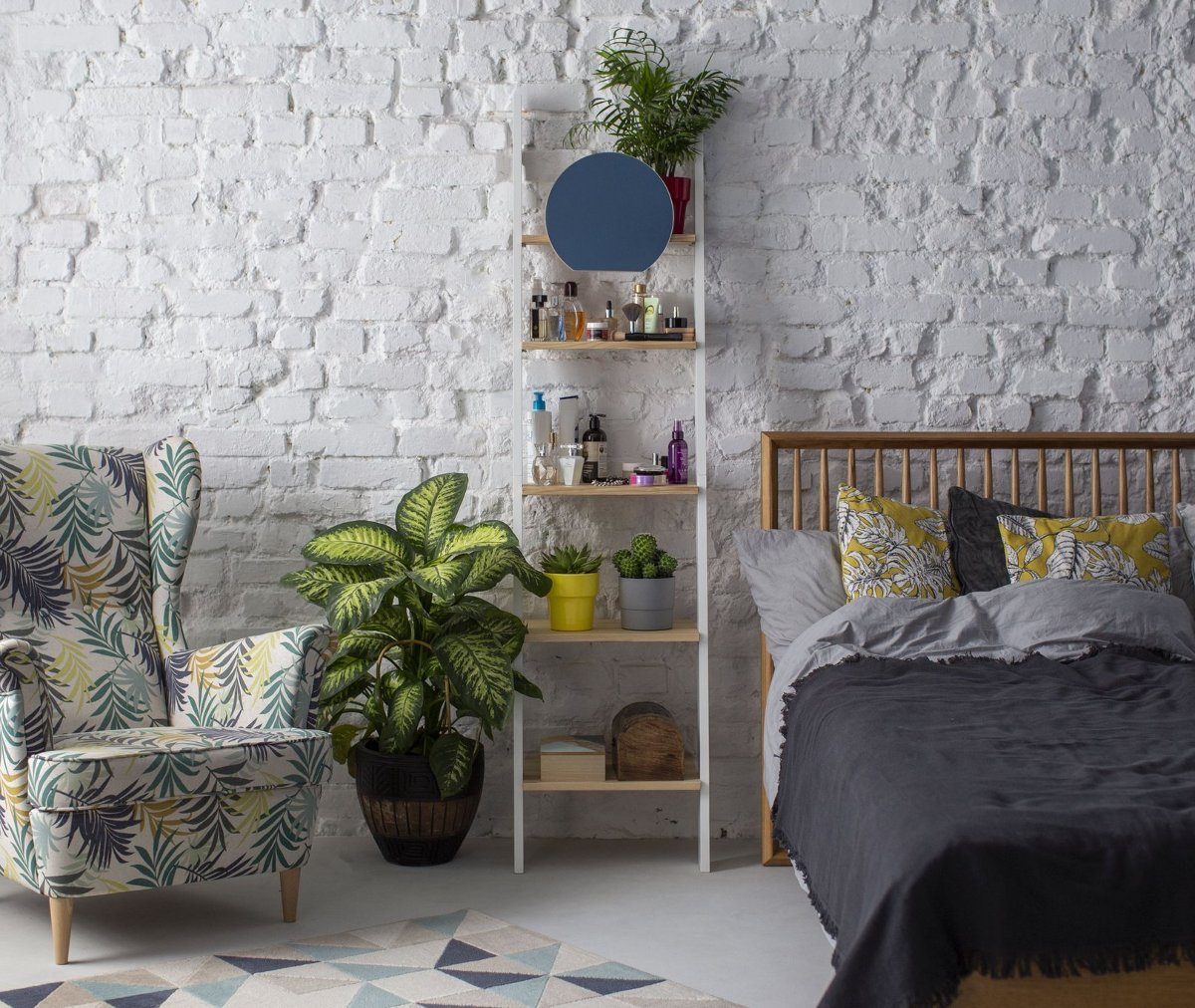 ASHME Drabinka Mała z Lusterkiem - Jesionowe Półki / Biała