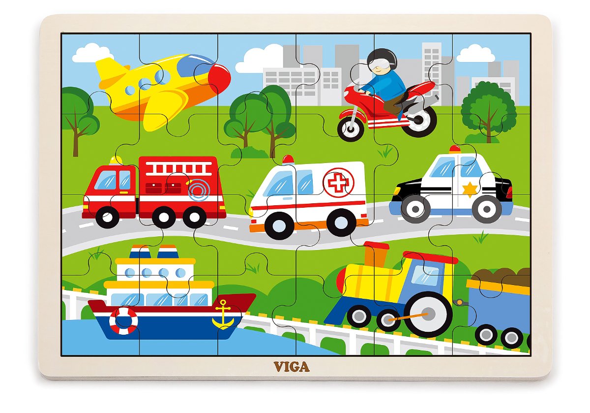 VIGA 51462 Puzzle na podkładce 24 elementy - pojazdy w mieście