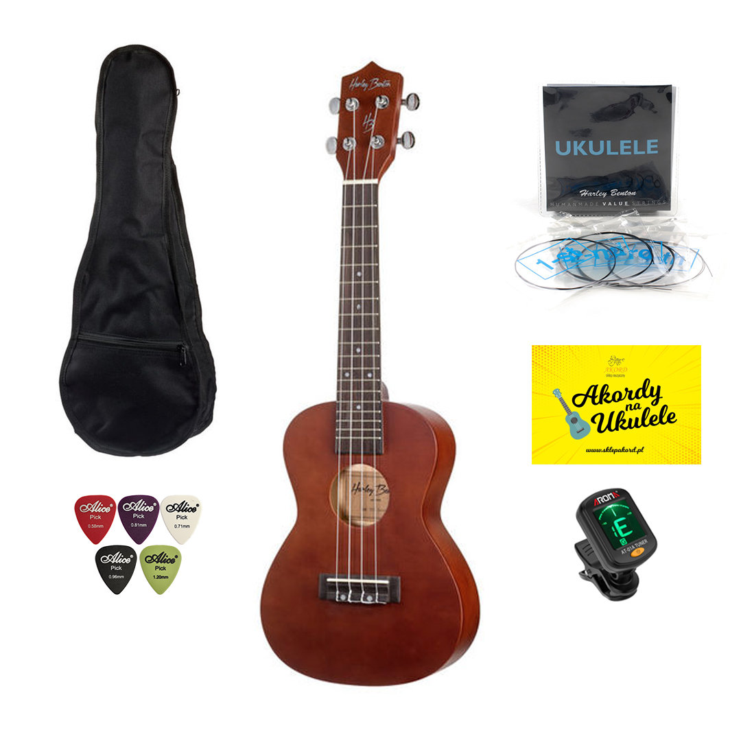 Ukulele Brown + zestaw akcesoriów/Harley Benton