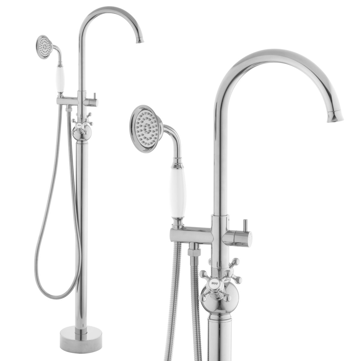 Bateria wolnostojąca wannowo-prysznicowa YOKA Vienna, srebrna