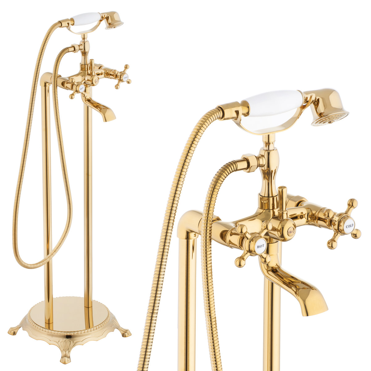 Bateria wannowo-prysznicowa wolnostojąca YOKA Luwr, złota