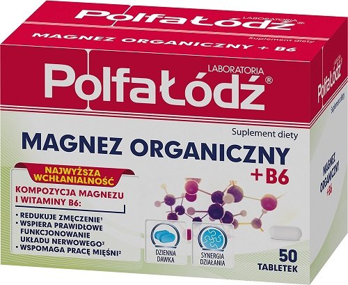 Bio-Profil POLSKA SP. Z O.O. Magnez organiczny + B6 Polfa-Łódź 50 tabletek 3284721
