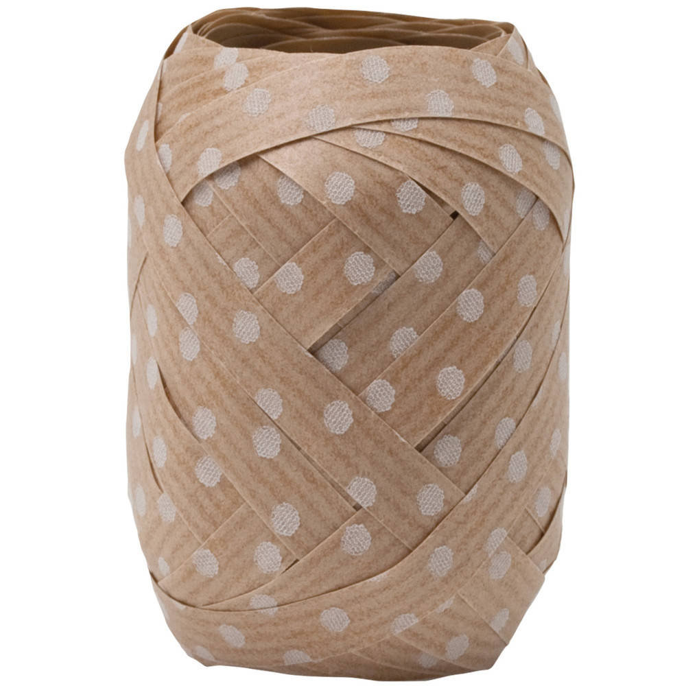 Wstążka ozdobna, beżowa w groszki, 10mmx12m