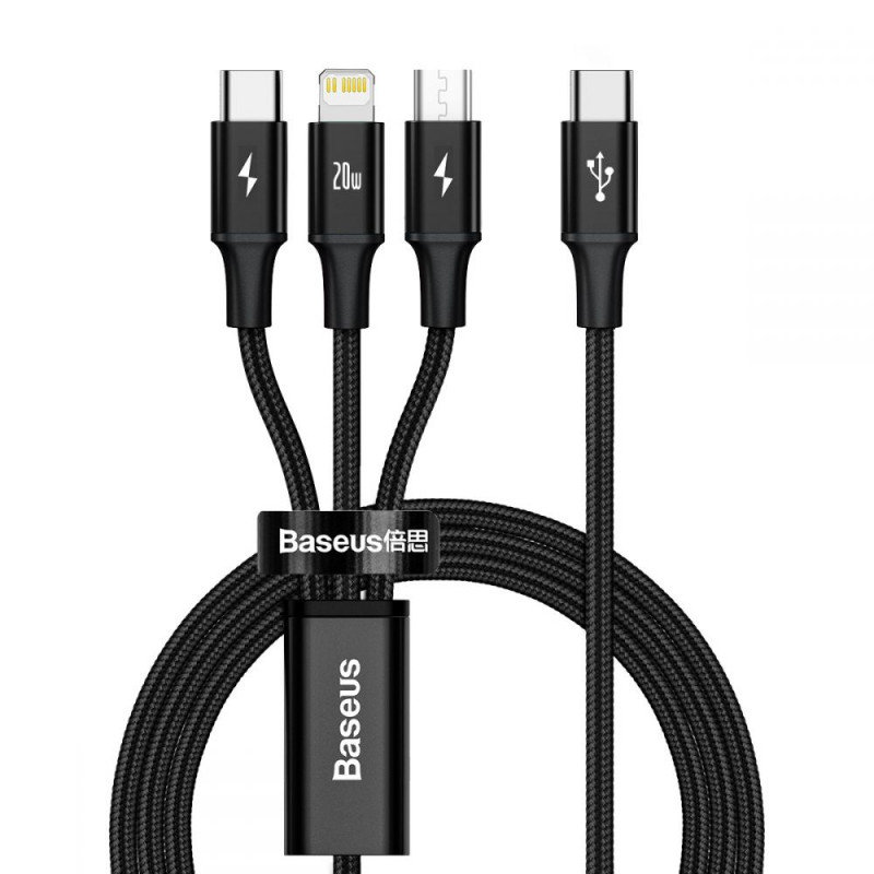 Baseus multikabel rapid usb-c 3w1 micro usb / lightning / usb-c, 20w, 150 cm czarny AP_222604