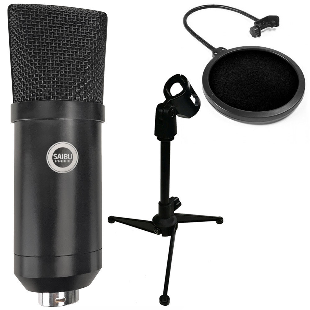 SAIBU MU-1 - Studyjny mikrofon pojemnościowy USB + Statyw/tripod KH12 + Pop Filtr Mikrofonowy PS1