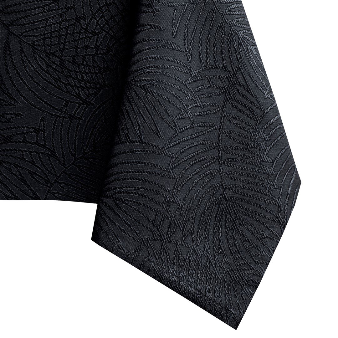 Obrus Gaia Czarny Tłoczony Roślinny 155x400 owal AmeliaHome - TCLOTH/AH/GAIA/HMD/BLACK/O155X400