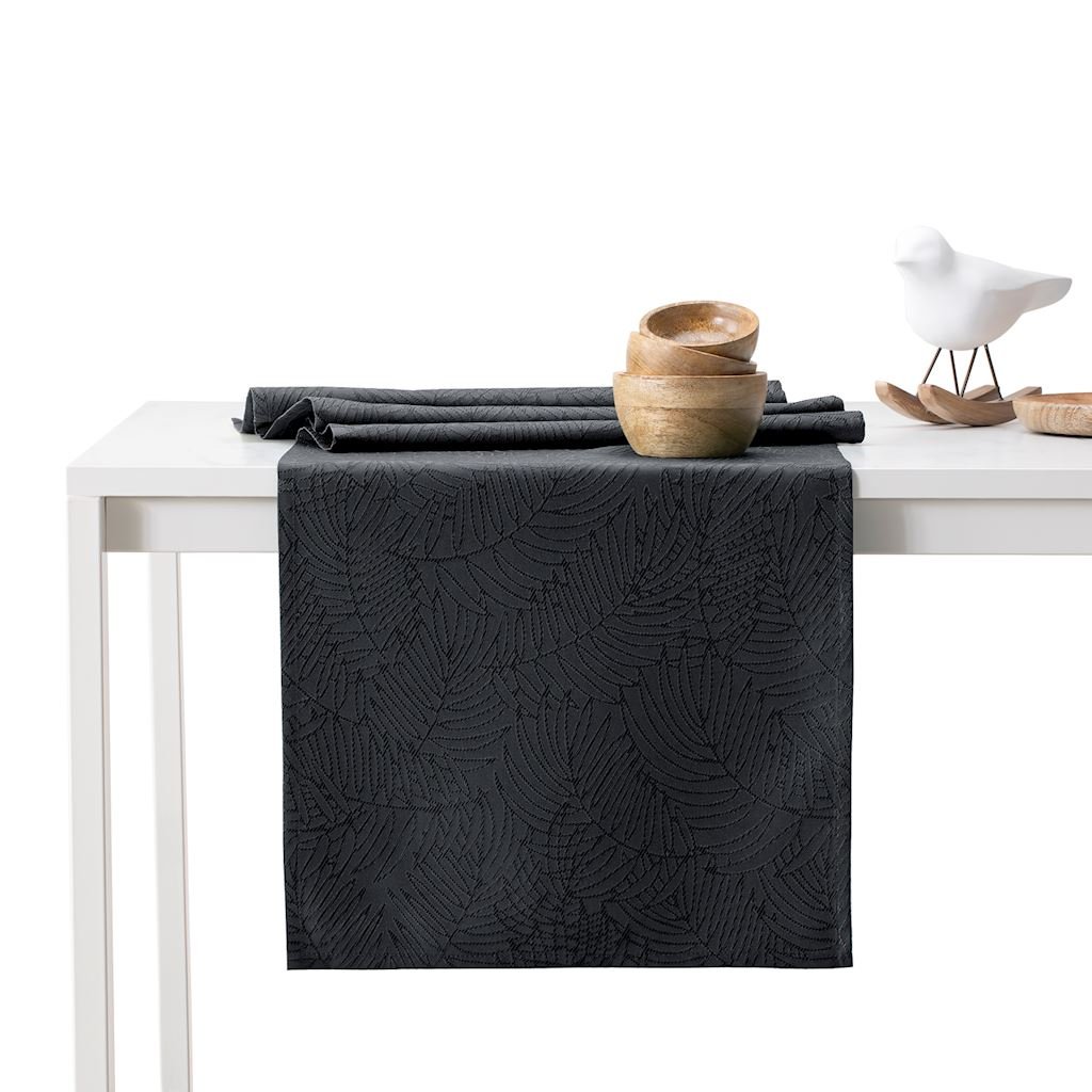 Obrus Gaia Grafitowy Tłoczony Roślinny 115x250+35x250 AmeliaHome - TCLOTH/AH/GAIA/HMD/DARKGREY/SET/115x250+35x250
