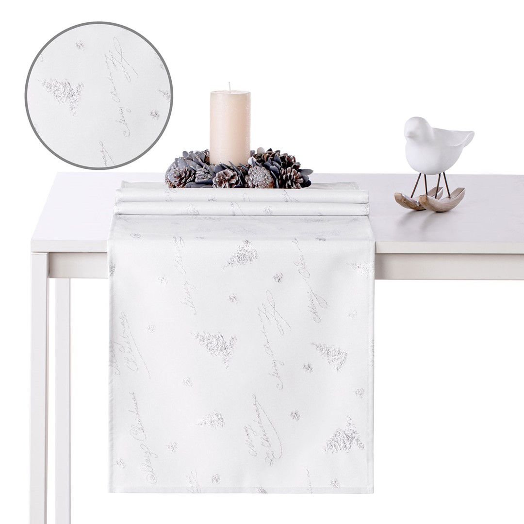 Obrus Christmas Eve Biały Drukowany Świąteczny 80x80 AmeliaHome - TCLOTH/AH/CHRISTMASEVE/HMD/SILVER/80X80