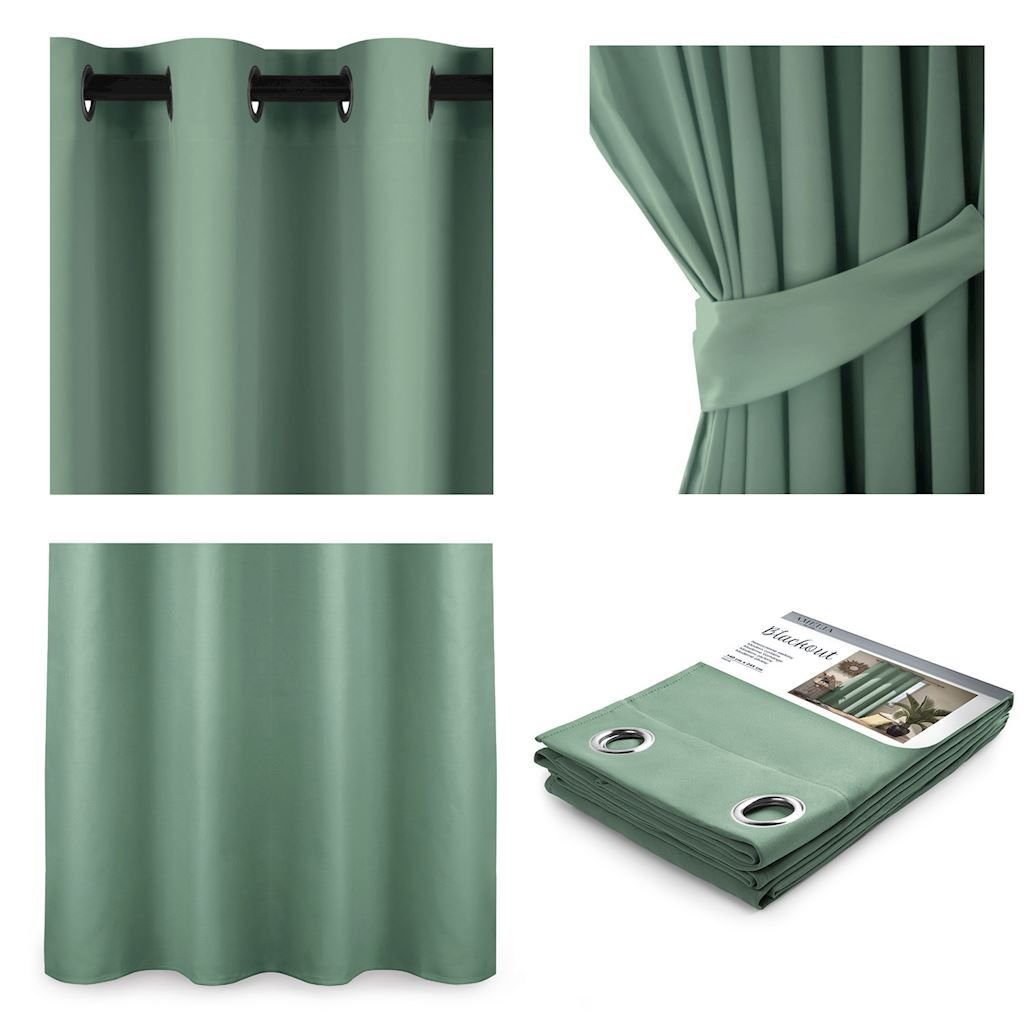 AmeliaHome Zasłona Blackout EYELETS miętowy, 140 x 245 cm