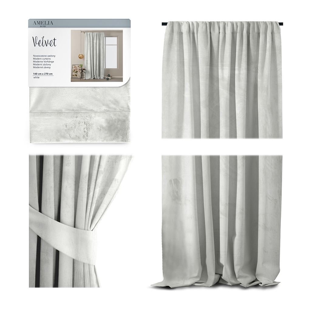 AmeliaHome Zasłona Velvet na taśmie 140X270 1szt. Biały