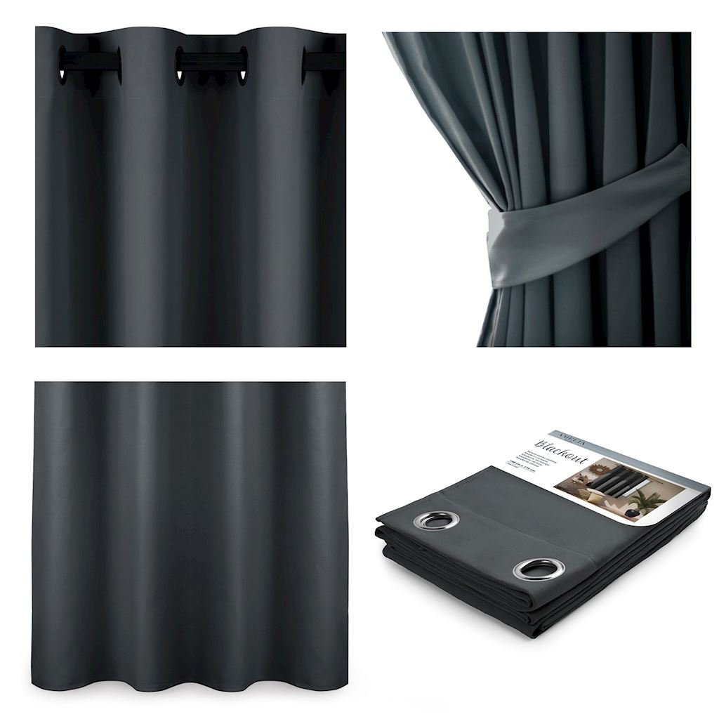 Amelia Home Zasłony zaciemniające 140x175 na przelotkach Blackout grube ciemne szare