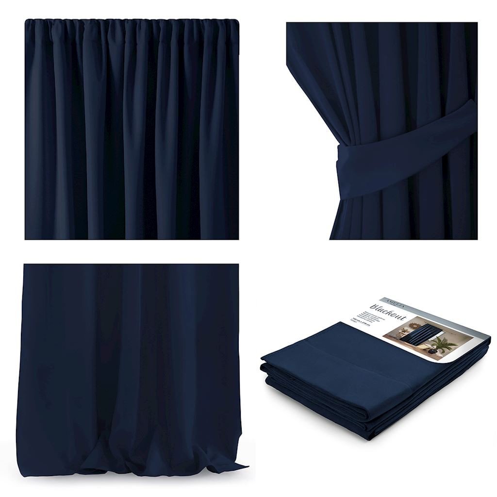 Ciemnoniebieska zasłona AmeliaHome Pleat Indigo, 140x270 cm