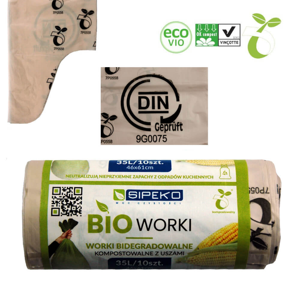 Sipeko Worki biodegradowalne kompostowalne Atest 35L 10szt 16021-uniw