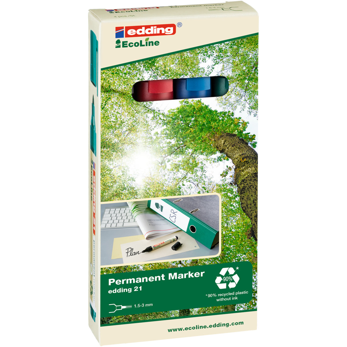 Edding Markery permanentne ekologiczne 4 kol. etui okr.końc. 214s ed