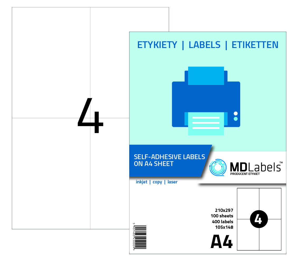 Etykiety naklejki samoprzylepne a4 105x148 100 ark