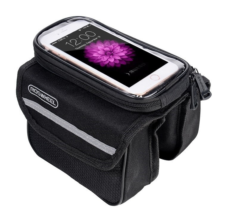 Roswheel Sakwa na ramę przednia ROSWHEELpodwójna z etui na smartfon, czarna