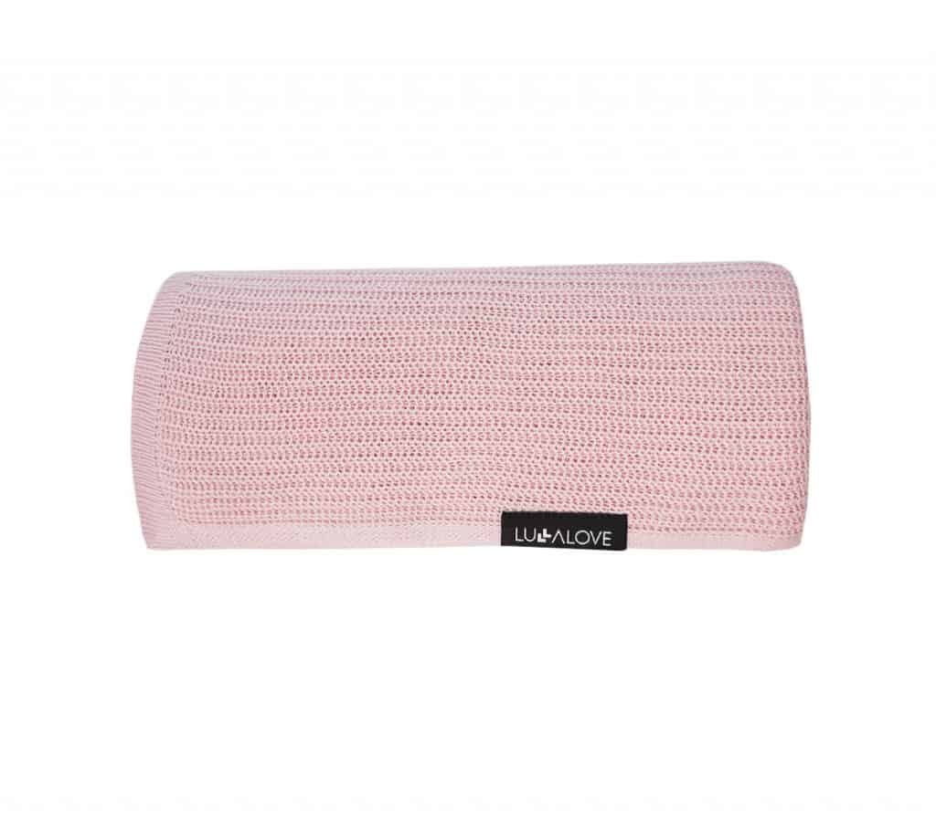 Lekki dzianinowy kocyk 90x90cm mgiełka pudrowy róż Lullalove