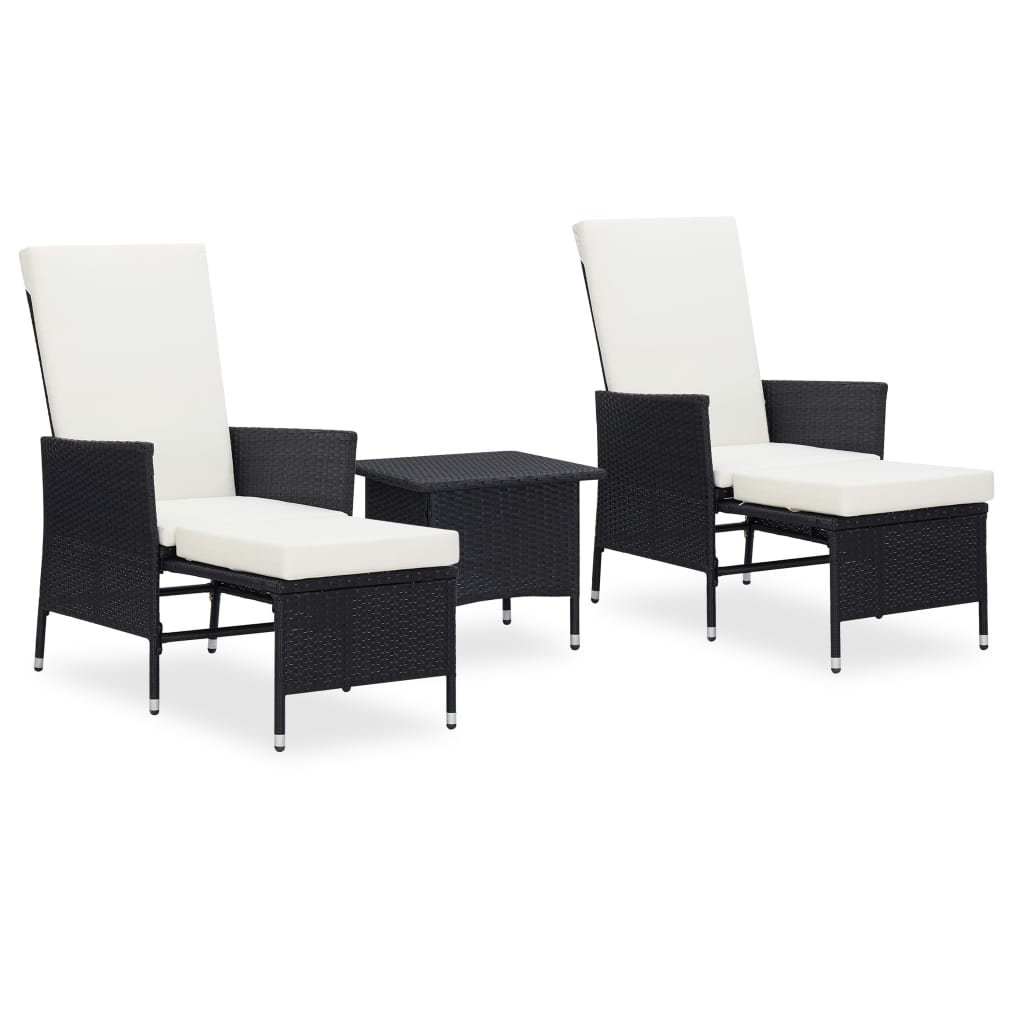 vidaXL 3-cz zestaw wypoczynkowy do ogrodu poduszki rattan PE czarny 3059371