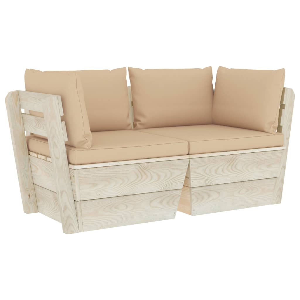 vidaXL Ogrodowa sofa 2-osobowa z palet, z poduszkami, drewno świerkowe
