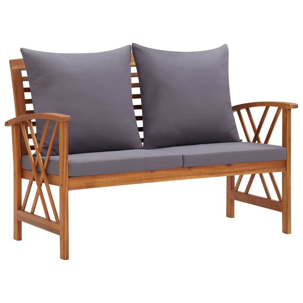 vidaXL Ławka ogrodowa z poduszkami, 119 cm, lite drewno akacjowe