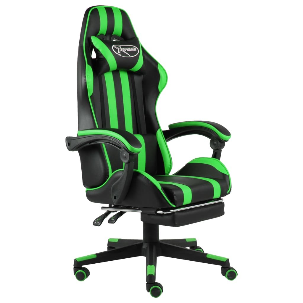 vidaXL Fotel dla gracza z podnóżkiem, czarno-zielony, sztuczna skóra (20529)