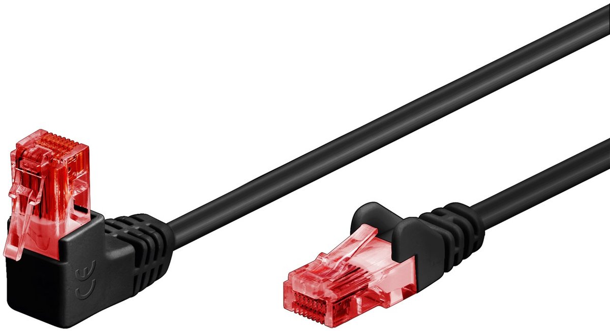 Фото - Патч-корд Goobay Kabel LAN Patchcord CAT 6 U/UTP 1x90 CZARNY 0,25m 