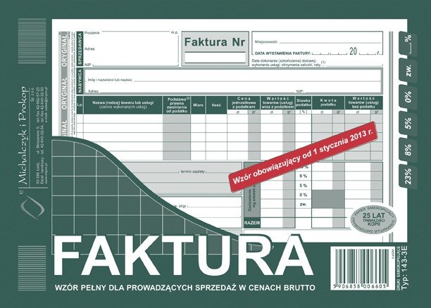 Druk, faktura brutto, A5, (Pełna) (O+1k)