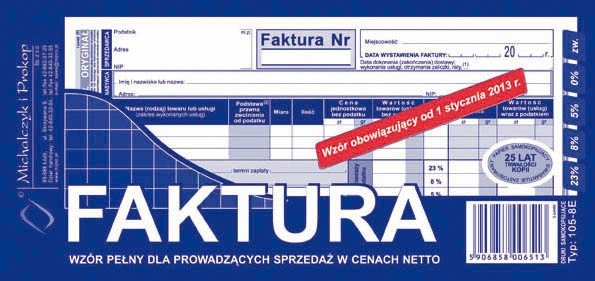 Druk, faktura netto, 1/3 A4, (Pełna) (O+1k)