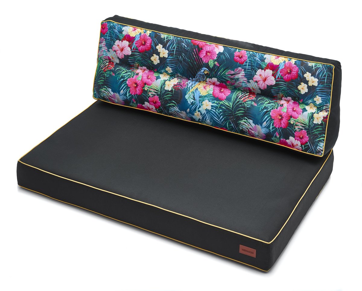 Zestaw poduszek na meble z palet, Karol, Czarny z kwiatami, 2 elementy, 120x82 cm