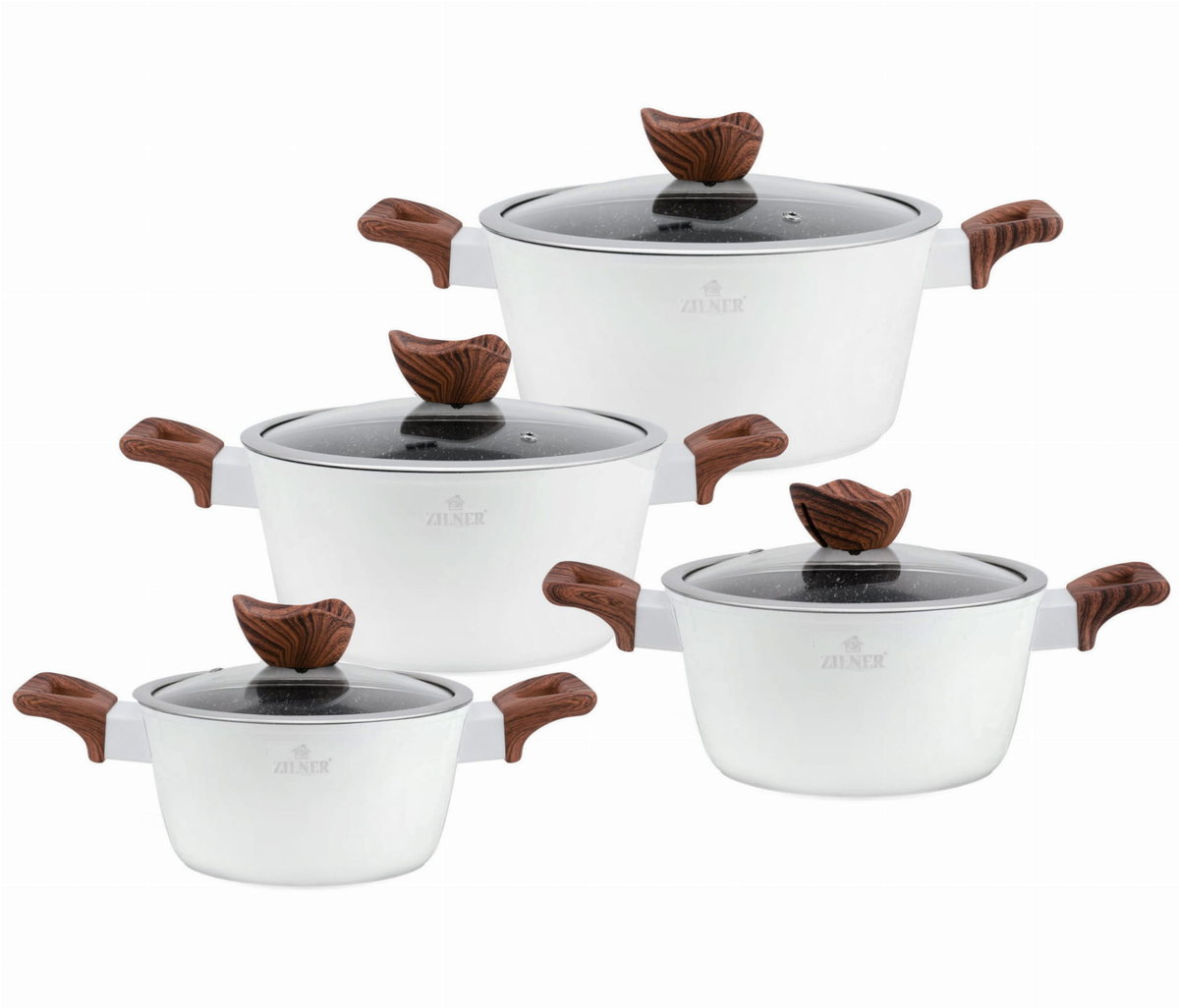 Garnki Z Powłoką Granitową 8 Ele. Zilner White Lilly Zl-8550