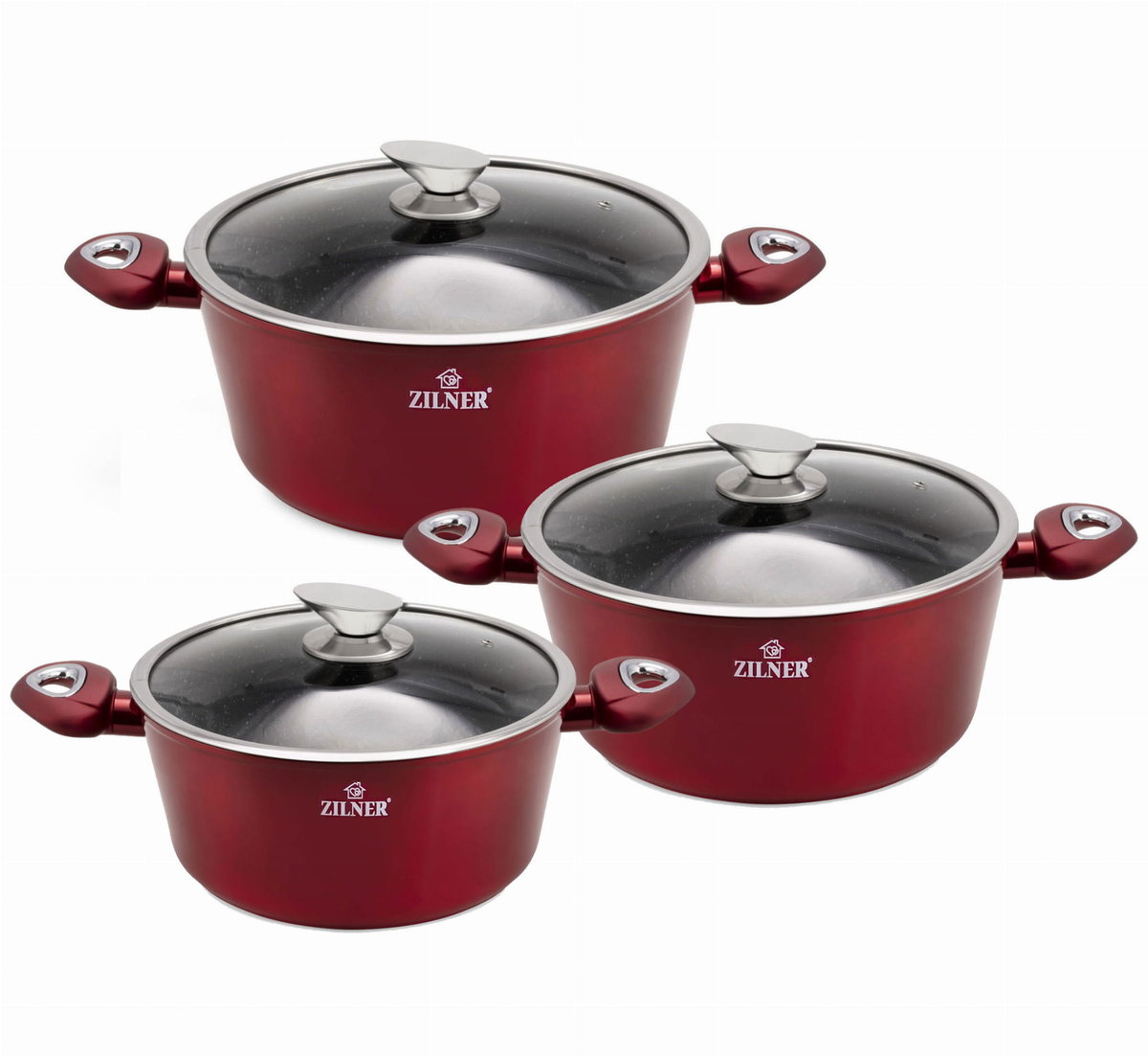 Garnki Z Powłoką Granitową 6 Ele. Zilner Cherry Red Zl-8561