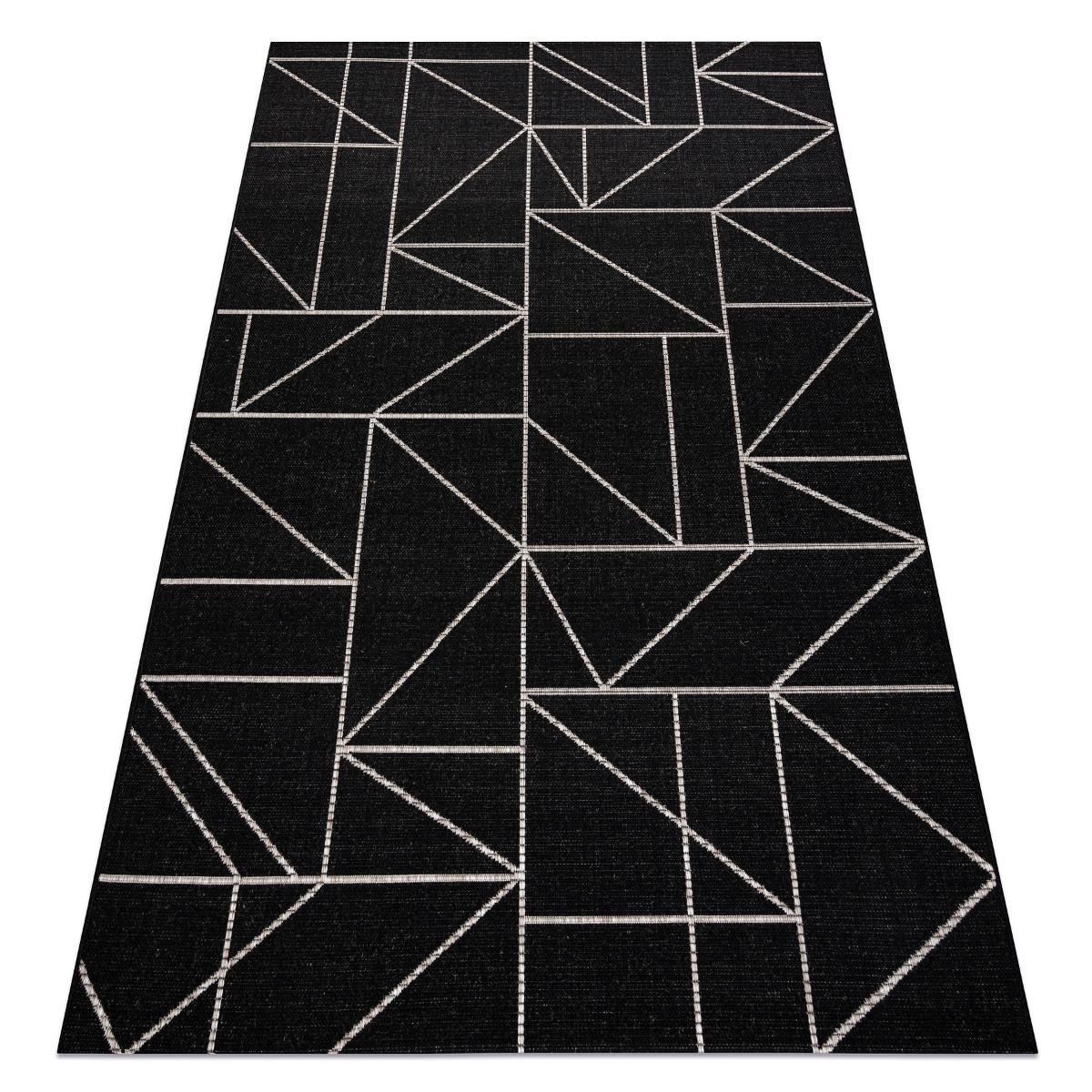 Dywan DYWANY ŁUSZCZÓW SZNURKOWY SIZAL FLOORLUX 20605 black / silver TRÓJKĄTY, GEOMETRYCZNY, 160x230 cm