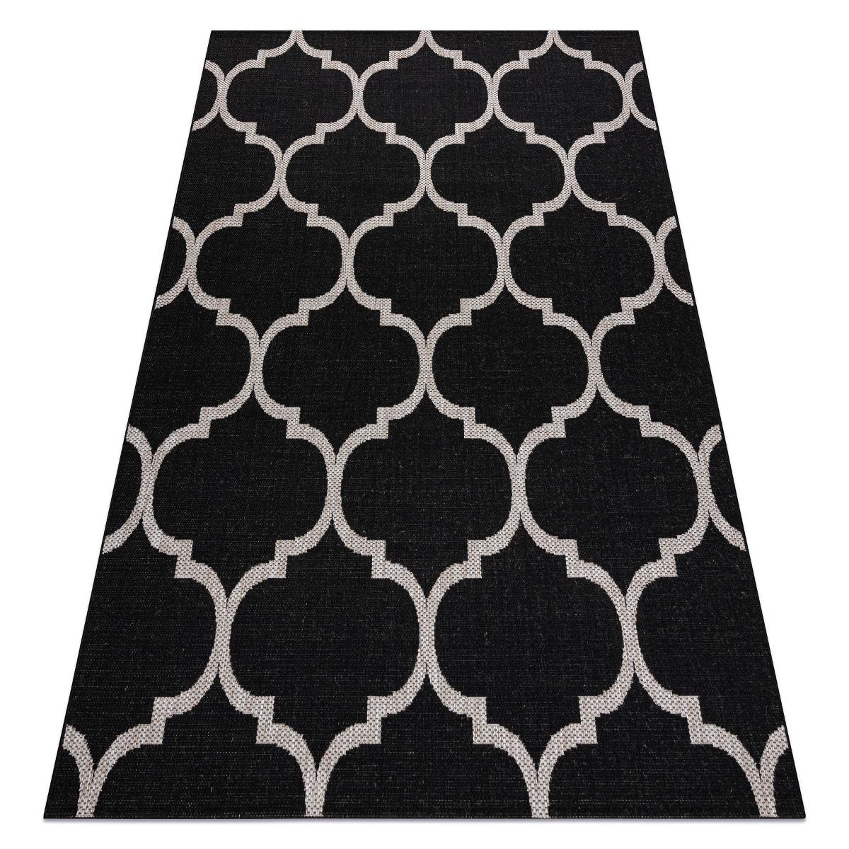 Dywan DYWANY ŁUSZCZÓW SZNURKOWY SIZAL FLOORLUX 20608 , koniczyna marokańska, trellis czarny / srebrny , 200x290 cm