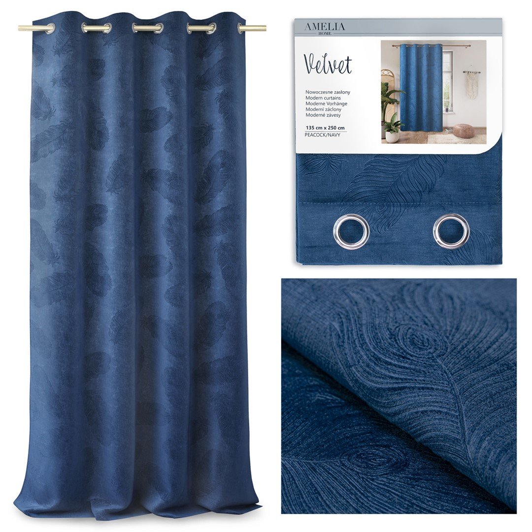 AmeliaHome Zasłona na przelotkach PEACOCK 135X250 niebieski