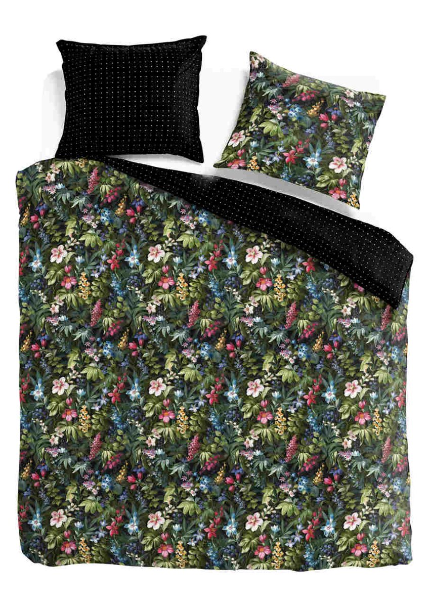 Kpl 200x200/220cm ROZKWITAJĄCE KWIATY bawełna satynowa  k. zielony