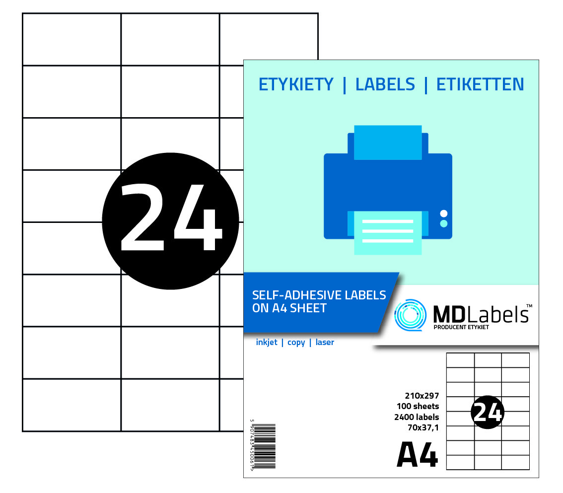 Etykiety naklejki samoprzylepne a4 70x37,1 100 ark