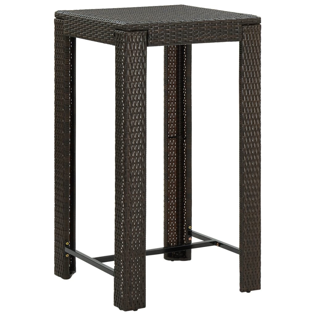 vidaXL Ogrodowy stolik barowy, brązowy, 60,5x60,5x110,5 cm, polirattan