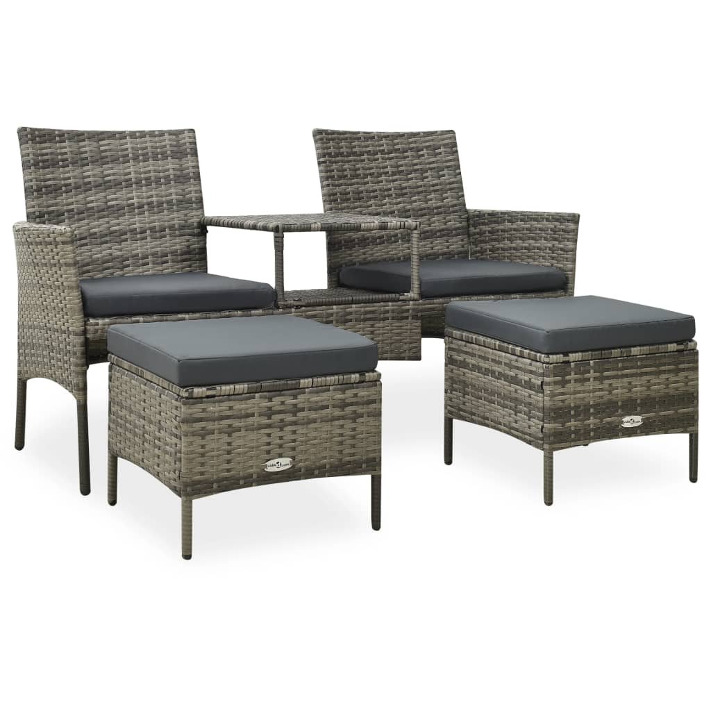 vidaXL 2-os. sofa ogrodowa ze stolikiem i stołkami, rattan PE, szary
