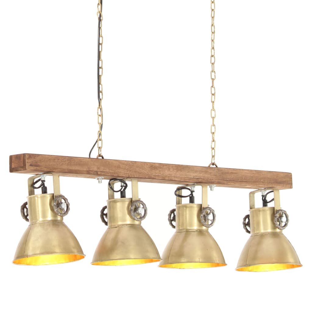 vidaXL Industrialna lampa sufitowa, kolor mosiądzu, E27, drewno mango 320522