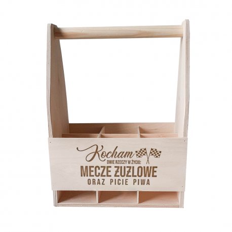 Kocham dwie rzeczy w życiu: mecze żużlowe oraz picie piwa - drewniane nosidło z grawerem