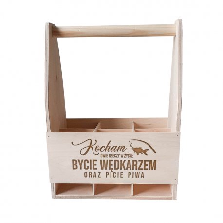 Kocham dwie rzeczy w życiu: bycie wędkarzem oraz picie piwa - drewniane nosidło z grawerem