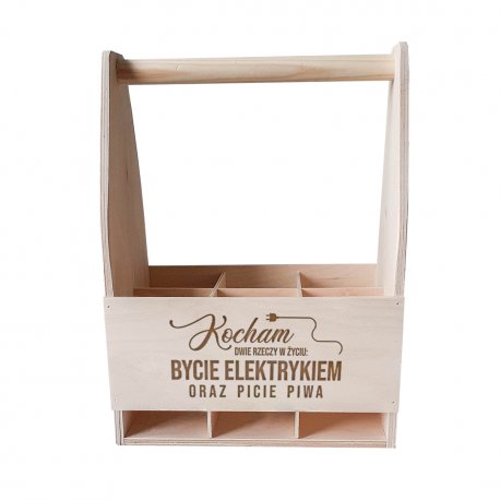 Kocham dwie rzeczy w życiu: bycie elektrykiem oraz picie piwa - drewniane nosidło z grawerem