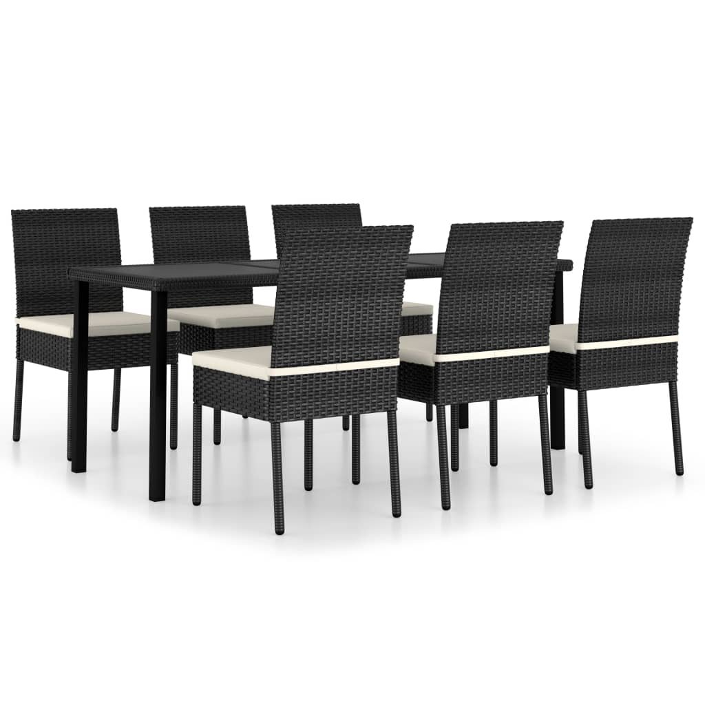 vidaXL 7-cz zestaw mebli ogrodowych polirattan czarny 3065697