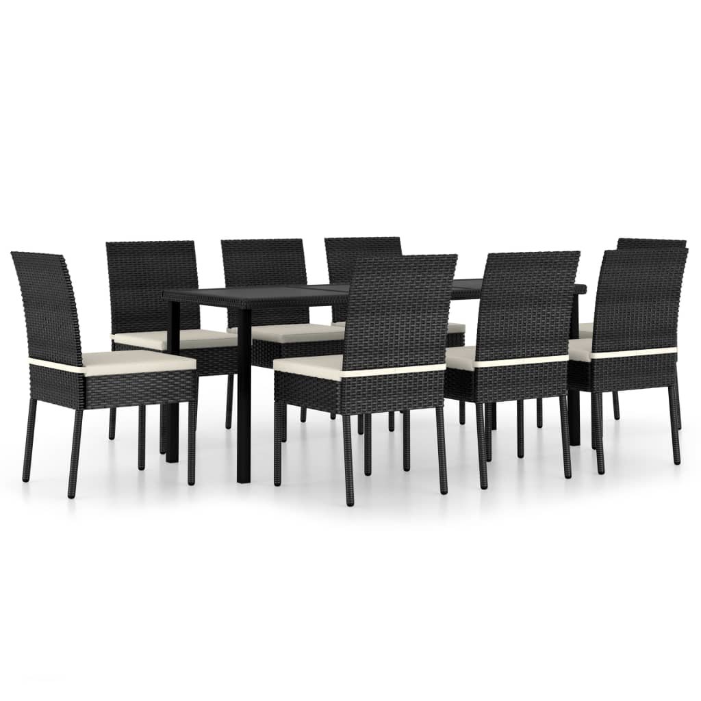 vidaXL 9-cz zestaw mebli ogrodowych polirattan czarny 3065698