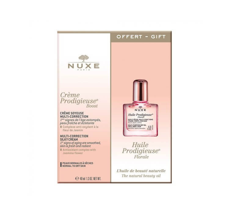 Nuxe Prodigieuse promocyjny zestaw aksamitny krem do skóry normalnej i suchej 40 ml + suchy olejek do twarzy ciała i włosów Florale 10 ml