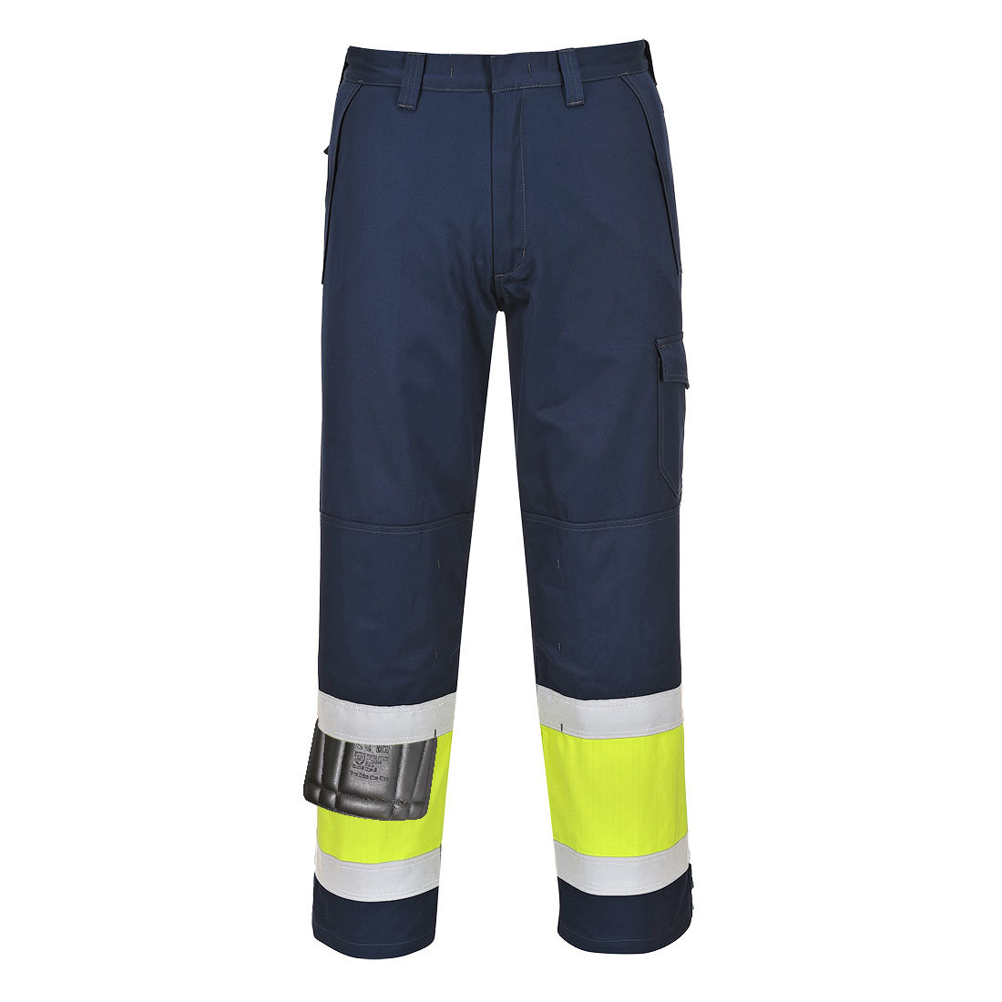 Portwest MV26 SPODNIE OSTRZEGAWCZE MODAFLAME; ŻÓŁTY/GRANATOWY