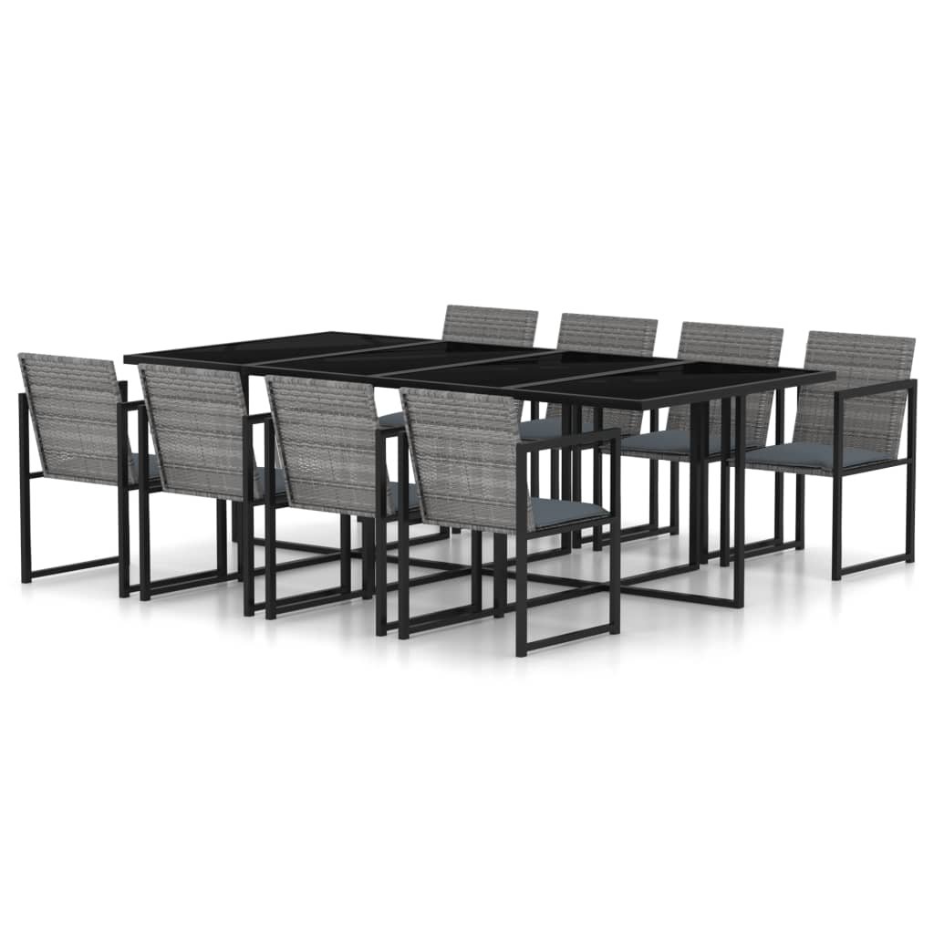 vidaXL 9-cz. zestaw mebli ogrodowych z poduszkami, rattan PE, szary 313119