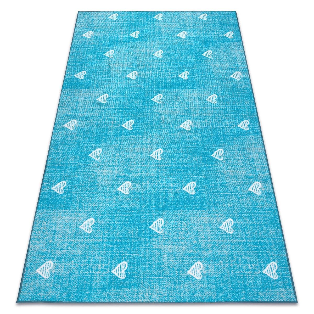 Dywan dla dzieci HEARTS Jeans przecierany serca, serduszka, dziecięcy - turkus, 200x600 cm