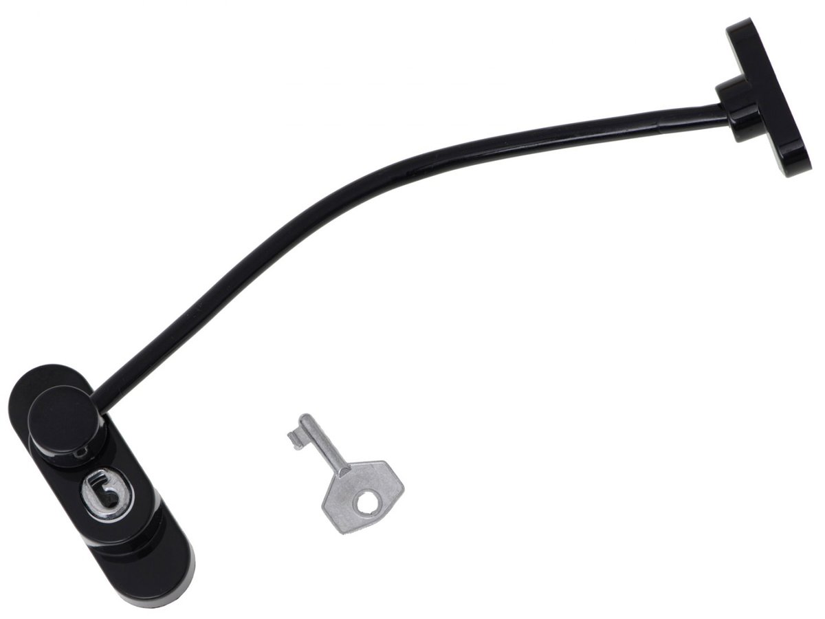 Ikonka Zabezpieczenie blokada na okno + kluczyk czarny KX6311_1