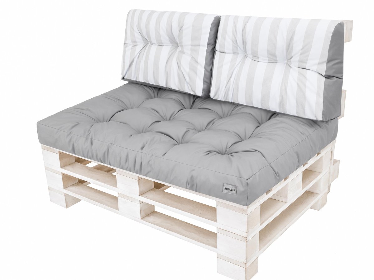 Zestaw poduszek na meble z palet, Leo, Popiel z jasnymi paskami, 3 elementy, 120x80 cm